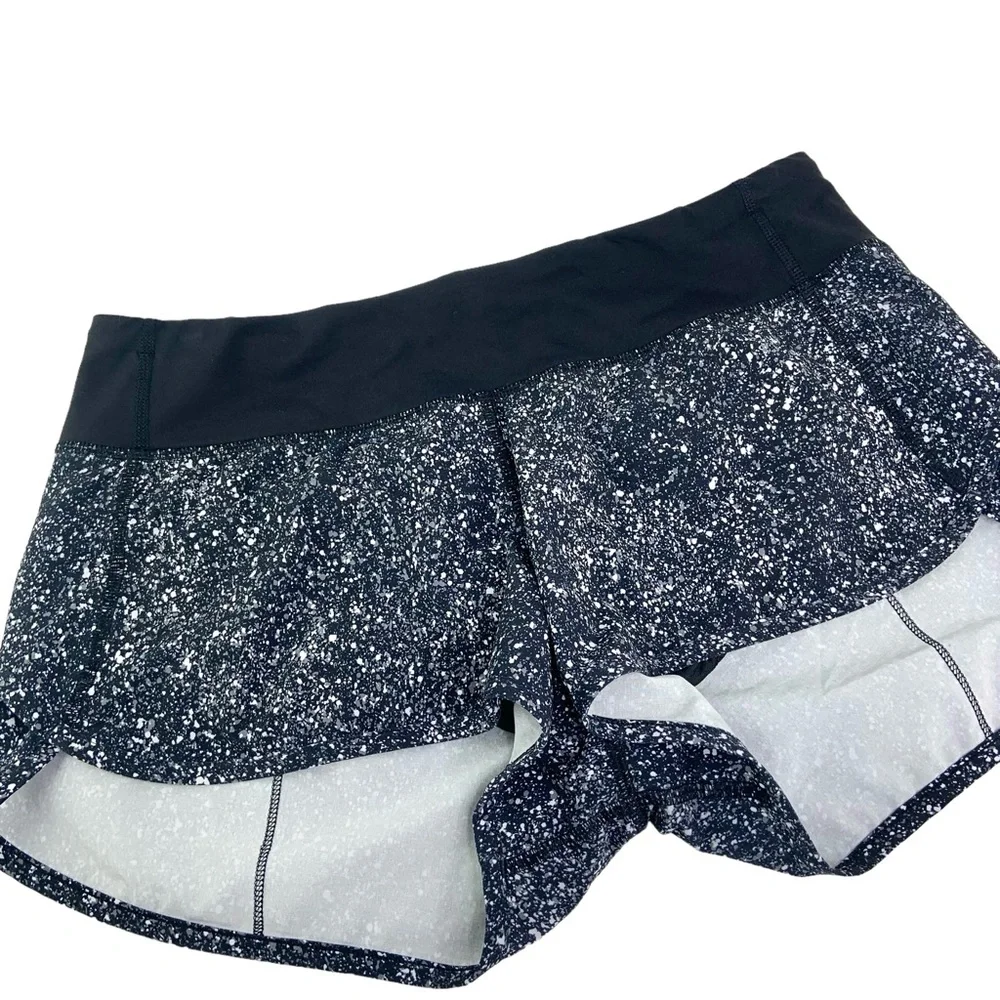 Lululemon Splatter Abstract Speed Up Black Running Shorts - Picture 4 of 8